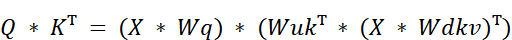 Equation: Scores = (X * Wq) * (Wuk^T * (X * Wdkv)^T)