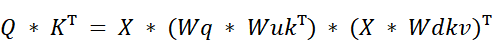 Equation: Scores = X * (Wq * Wuk^T) * (X * Wdkv)^T