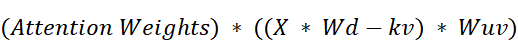 Equation: Output = (Weights * (cKV * Wuv)) * Wo