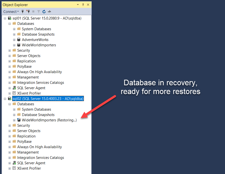 database restoring, in recovery