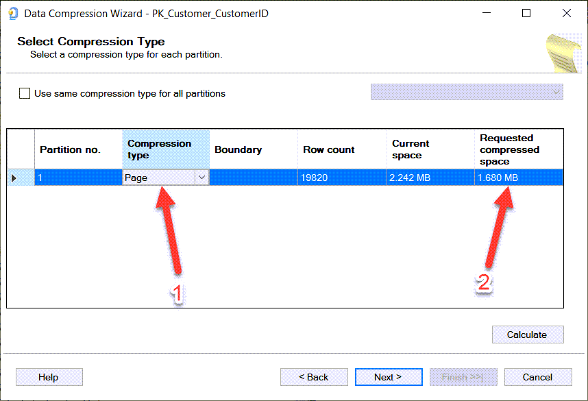 Test the space savings in the GUI for applying compression