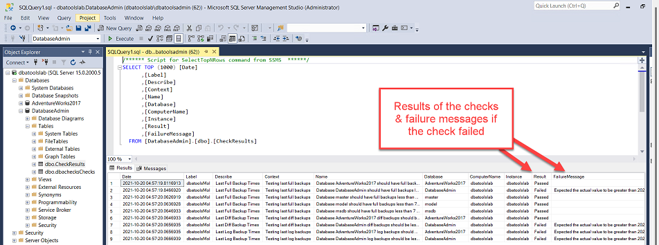dbachecks data in a table