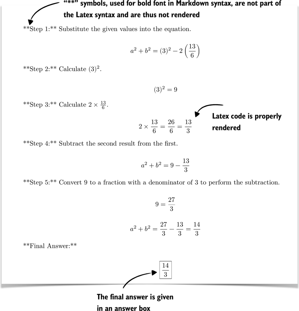 Figure 3.4 Rendered response with step-by-step calculations and the final boxed answer.