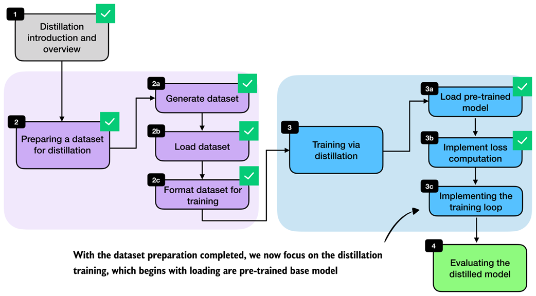 With dataset preparation and loss computation complete, we now turn to the training loop for distillation.