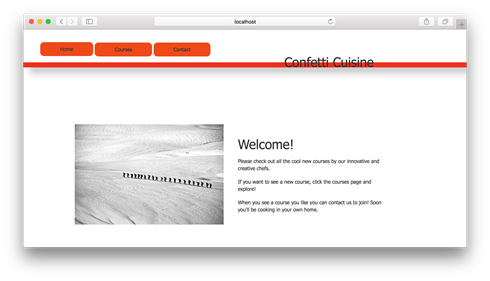 Example home page for Confetti Cuisine