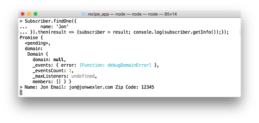 Example response for Mongoose REPL commands