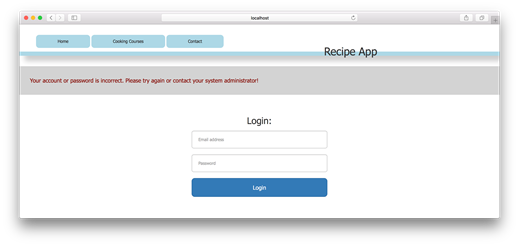 Failed user login page in your browser