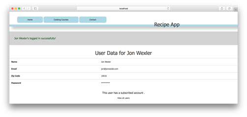 Successful user login page in your browser