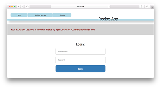 Incorrect password screen in browser