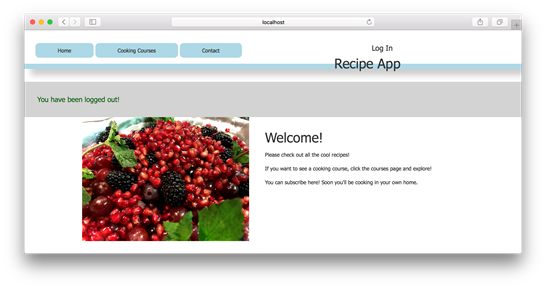 Example of a successful user logout in the browser