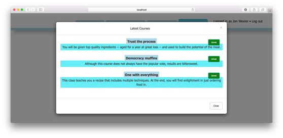 Example modal after a course has been joined