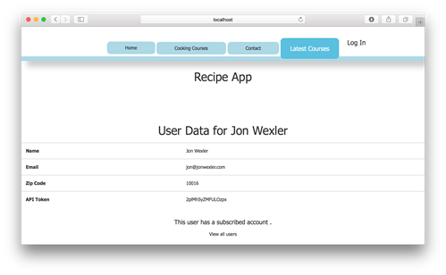 Displaying the API token on the user's show page
