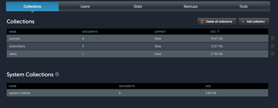 Displaying contents of mLab database