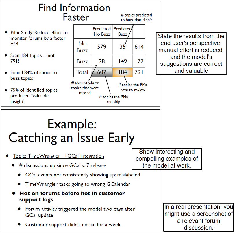 Present the model’s benefits from the users’ perspective.