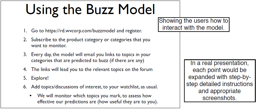 Describe how the users will interact with the model.